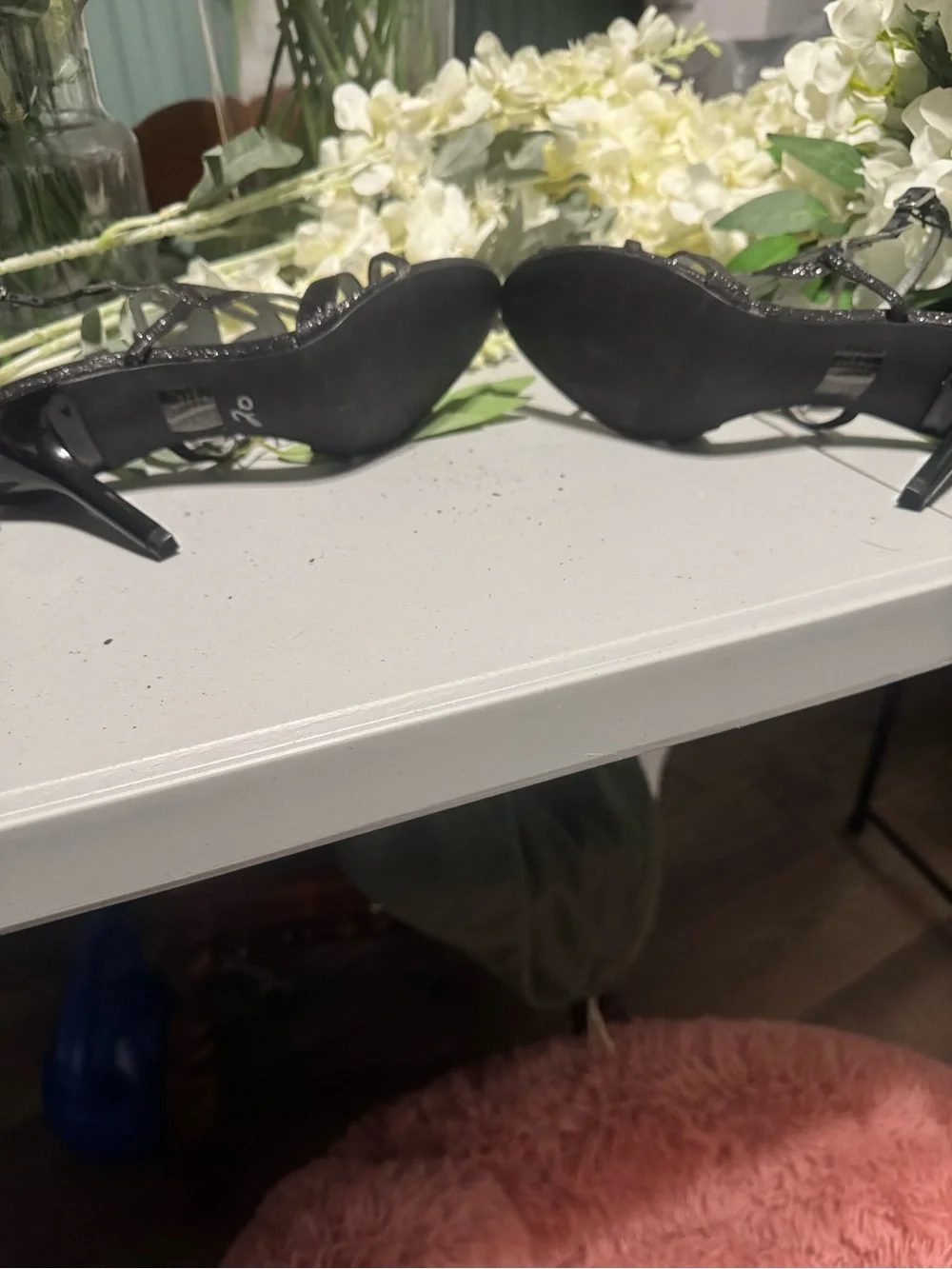 Nine West Black Glitter Cutout Slingback Heels